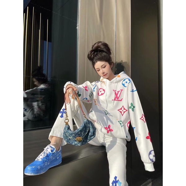 Áo hoodie mỏng cho nữ hoạ tiết chữ nhiều màu thương hiệu thời trang cao cấp Louis Vuitton LV