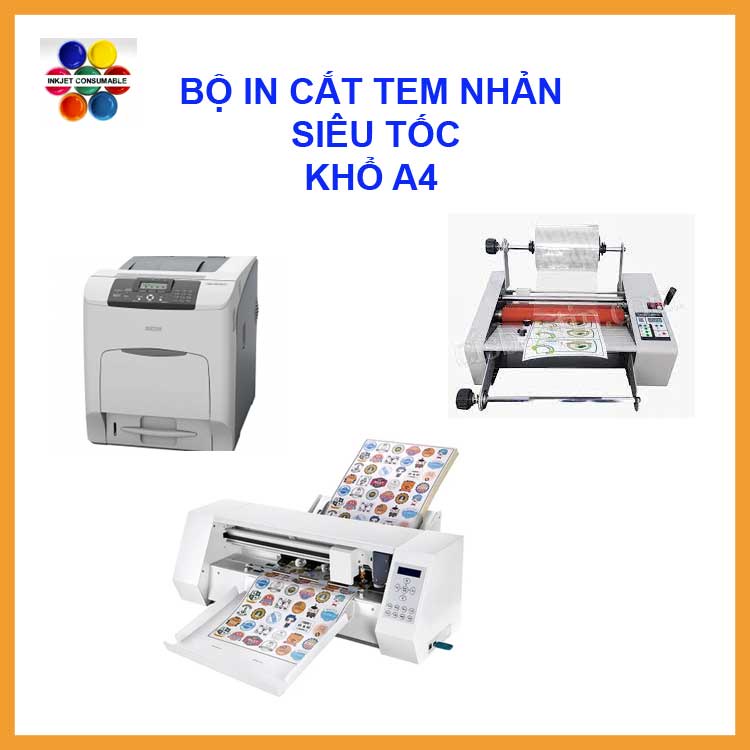 Combo Máy In Cắt Tem Nhản Giấy _ PVC _ Hologram Siêu Tốc Khổ A4