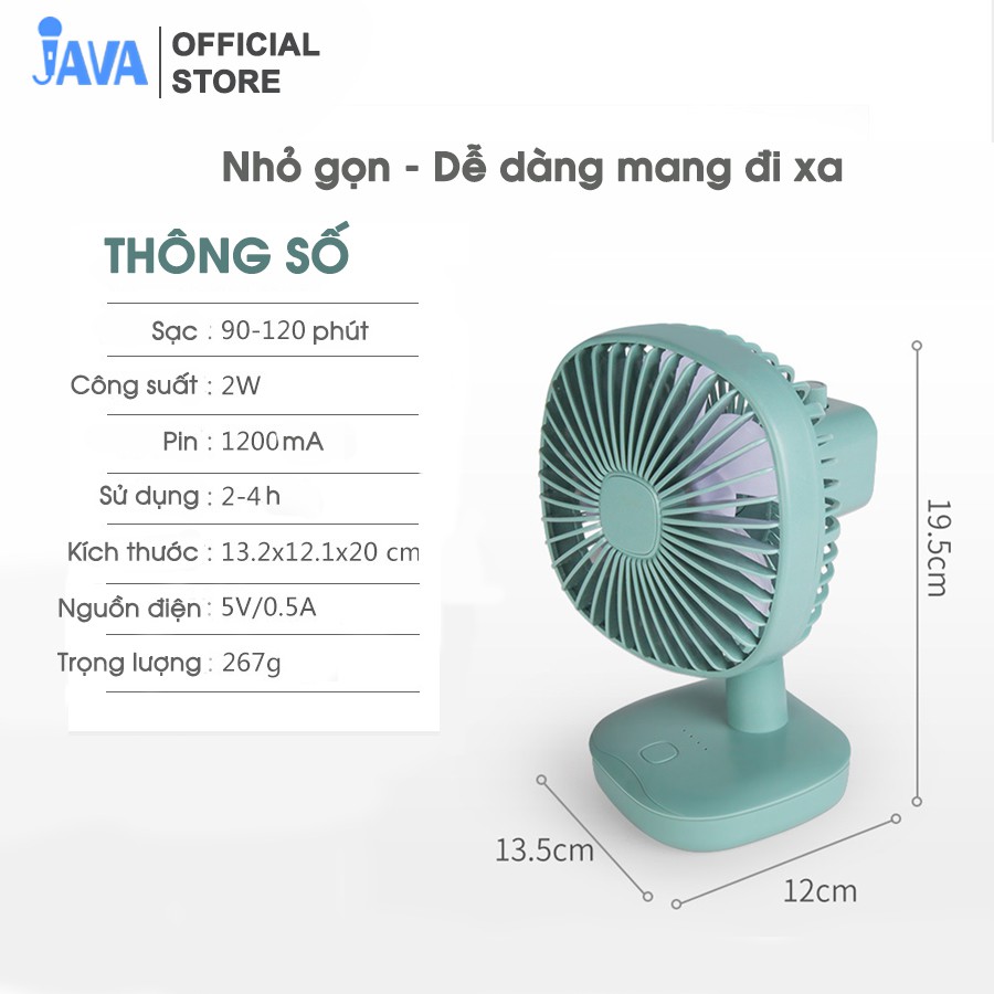 [LOẠI XỊN LỒNG XOAY - CÓ ĐÈN] Quạt tích điện mini Yase Fan-JAVA V1 - Có chân để bàn - 3 tốc độ gió - Dùng 2-4h | BigBuy360 - bigbuy360.vn
