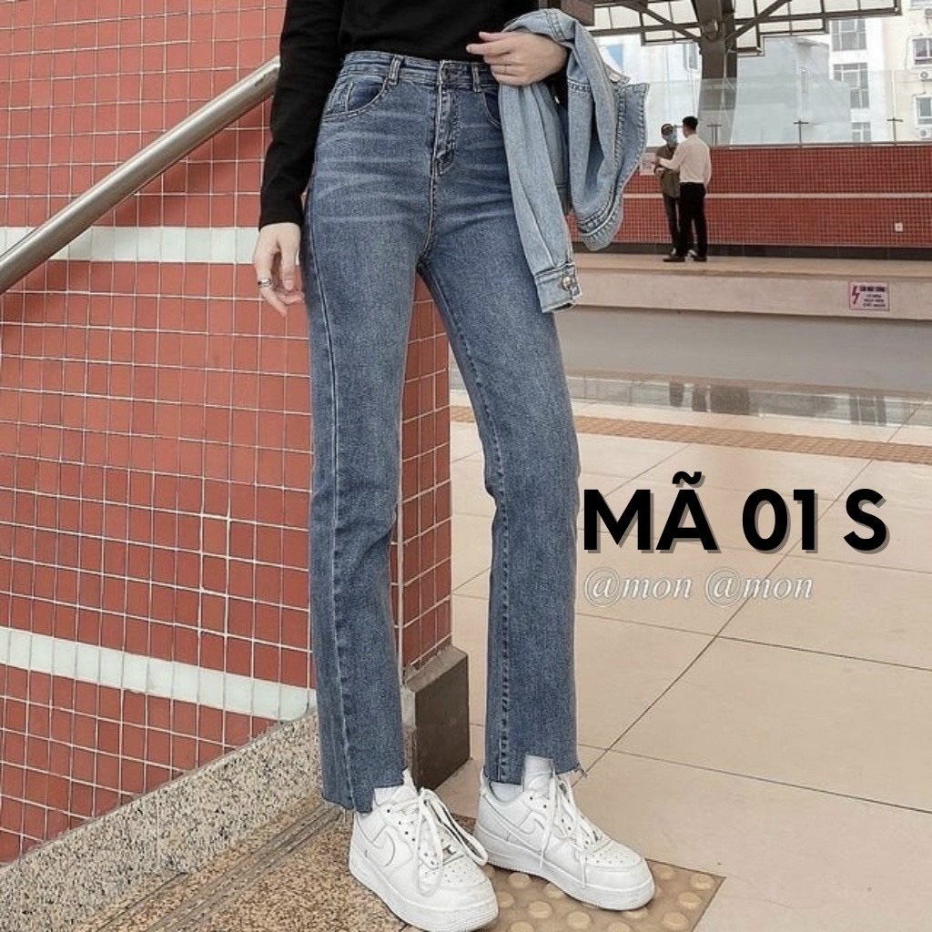 Quần jeans nữ cắt gấu.quần bò nữ ống đứng cắt gấu chuẩn phom hàn quốc | BigBuy360 - bigbuy360.vn