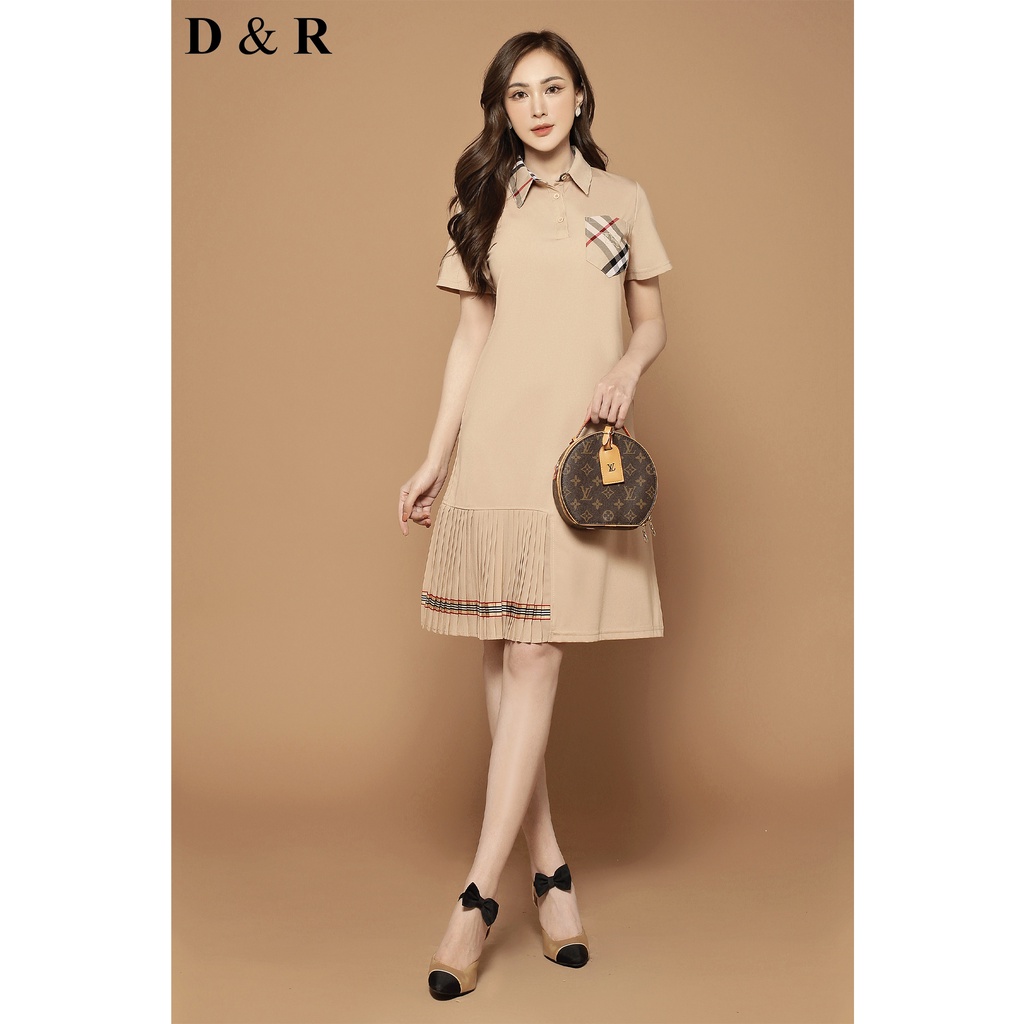 Đầm polo nữ bigsize thêu BBR Quảng Châu cao cấp chân váy xếp ly D&R Fashion D127