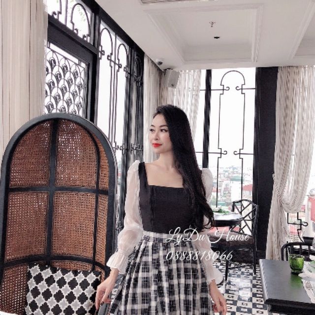 Đầm phối kẻ karo  sang chảnh