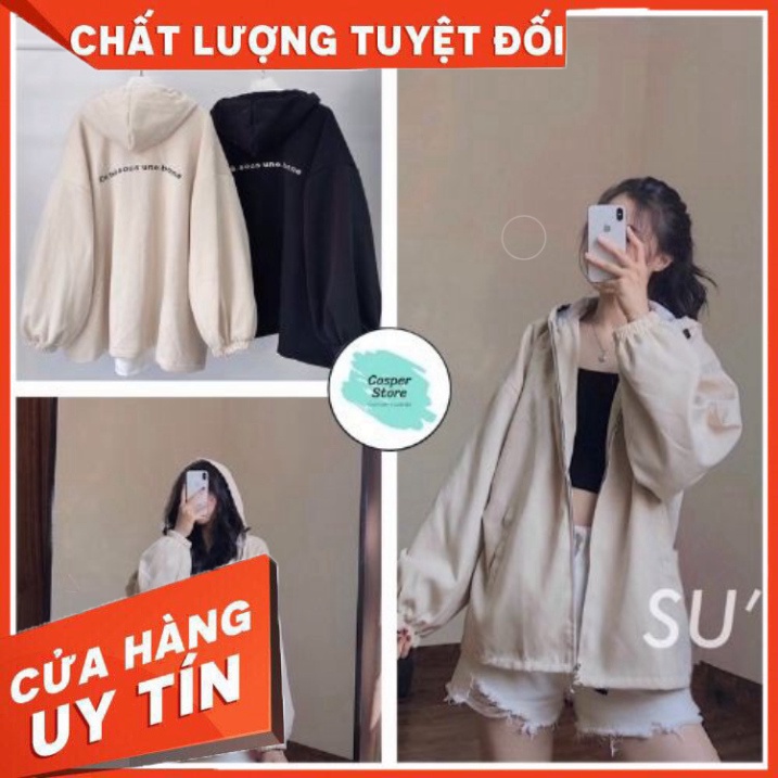 Áo Khoác Nữ Khoá Tròn Icon Bò ⚡ Casper.Store | FREESHIP | ⚡ Áo hoodie dài tay form rộng thiết kế trẻ trung, basic - Hàng