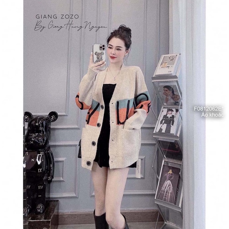 Áo khoác len chữ phối màu có túi gài nút tay dài hàng QC!