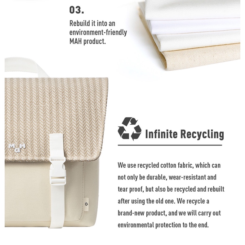 MAH OLI Ba lô máy tính xách tay Túi vải tái chế Cotton &amp; đay dễ thương Túi Cambridge