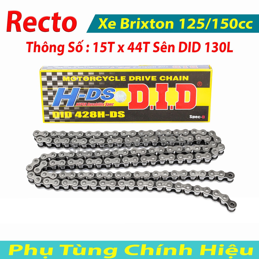 Bộ Nhông Sên Dĩa DID Brixton, CBR 125, 150cc Sên DID Đen 130L 10ly Thái Lan 15T x 44T