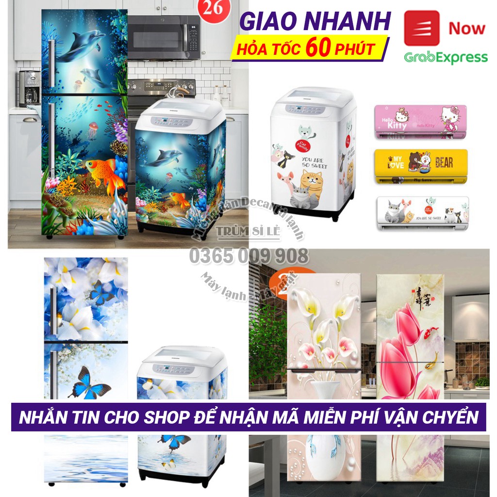 Decal chuyên dụng  dán trang trí  tủ lạnh- máy giặt  3D thương hiệu HUE DECOR, siêu bền chống nước, đủ kích cỡ