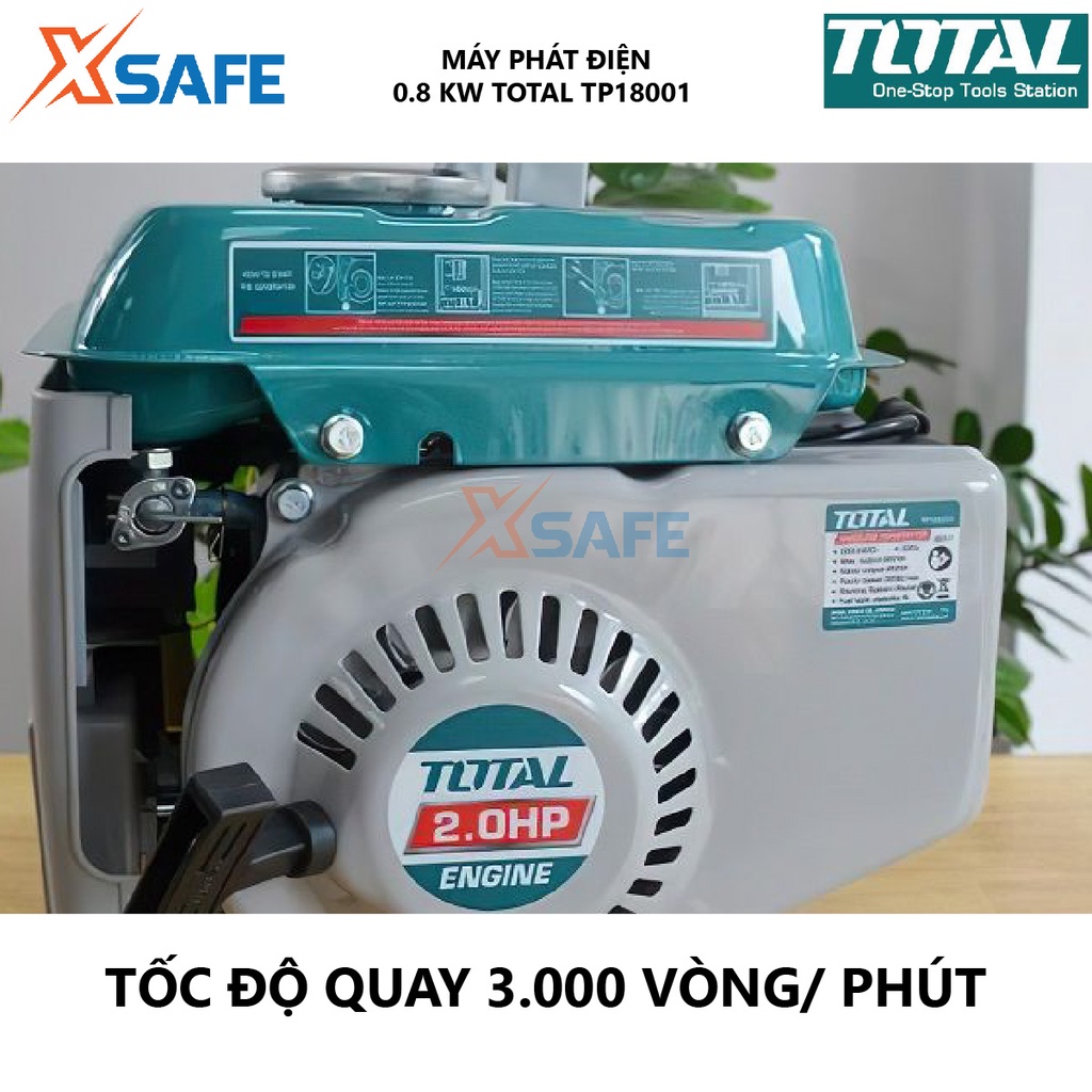 Máy phát điện chạy xăng TOTAL TP18001 động cơ phát điện dùng xăng 26kg Nguồn điện 220V/50Hz/1 pha, động cơ 2 thì