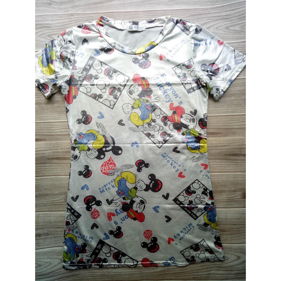 Áo thun form dài họa tiết chuột Mickey