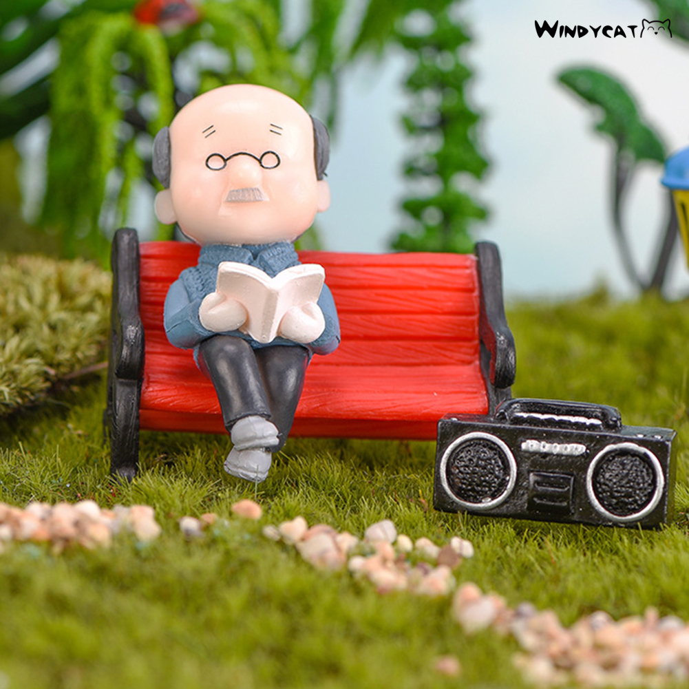 <Hot> Mini Park Bench Grandpa Grandma Model Miniature Landscape Garden Decor Ornament