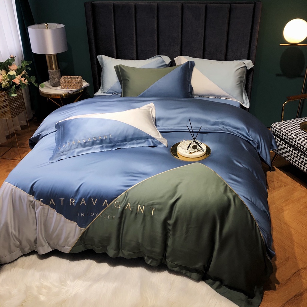 Bộ chăn ga cao cấp 100%Tencel 100s, Phối 3 màu Eatravagant siêu sang, xịn, mát, mịn