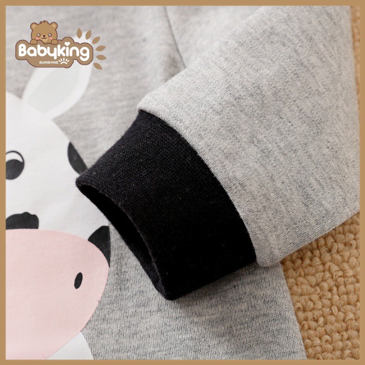 BodySuit,áo liền quần dễ thương dài tay kiểu bò xám cho bé (2411), cotton 100%, thương hiệu Aiueo Nhật Bản.