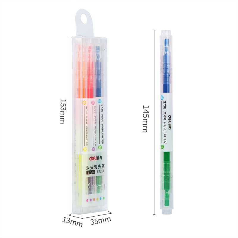 Bút nhớ dòng Deli - 2 đầu 2 màu - bút highlight , bút dấu dòng - 6 chiếc/hộp EU35304