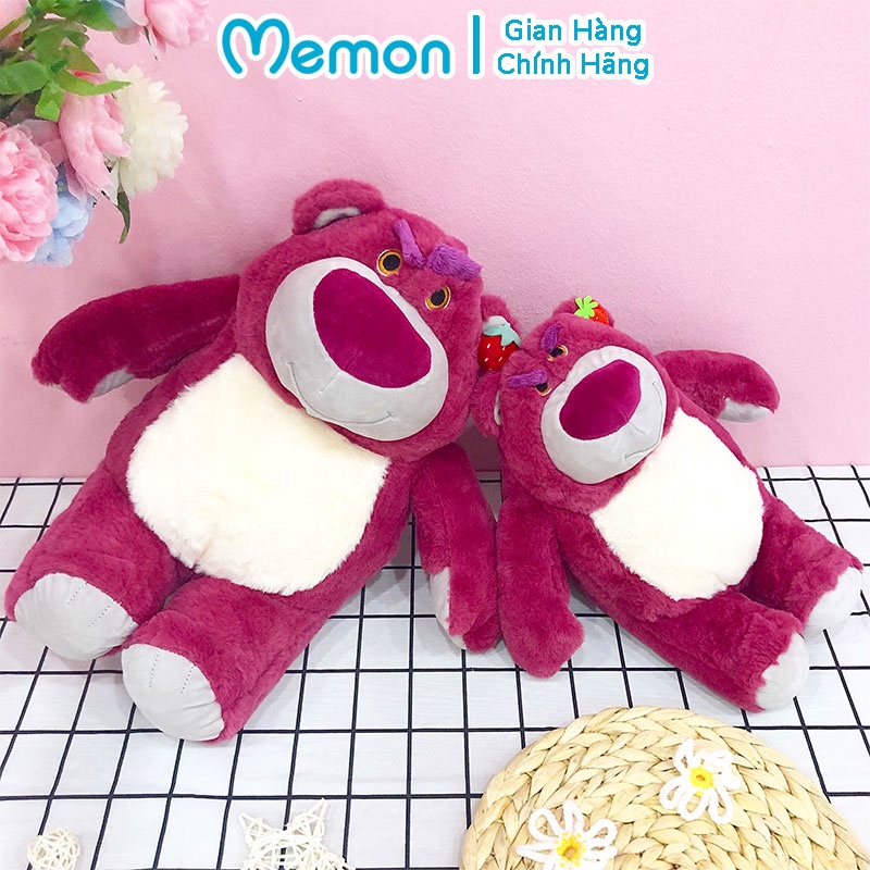 Gấu Bông Lotso Huggin Bear Lông Xù Tai Dâu Đứng Hồng Đậm Cao Cấp Memon