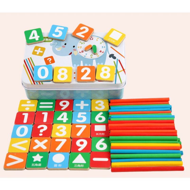 Bộ que tính học toán, que tính học số và chữ 36 chi tiết. hộp bằng sắt bền đẹp - Loki Home