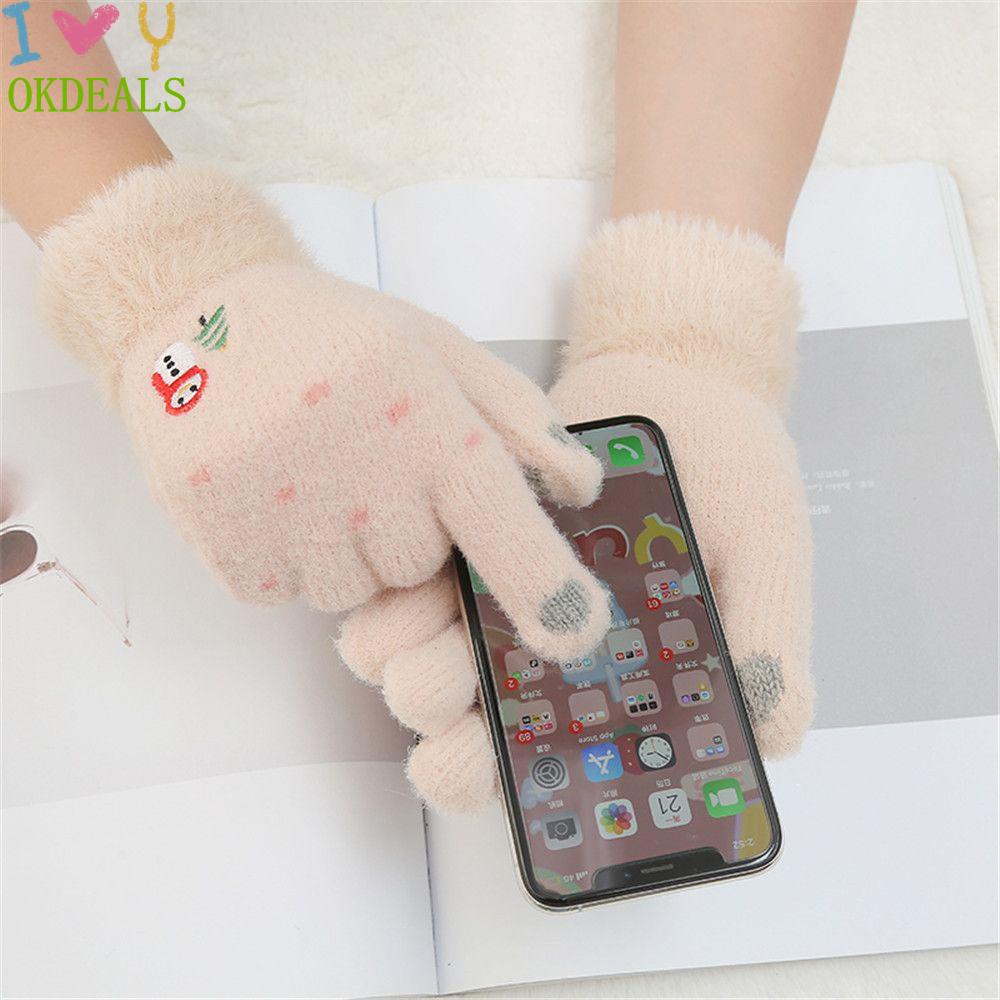 Okdeals Găng Tay Dệt Kim Mềm Mại Co Giãn Giữ Ấm Mùa Đông Hình Người Tuyết Hoạt Hình Có Thể Chạm Màn Hình Cảm Ứng Thời Trang Cho Nam Và Nữ