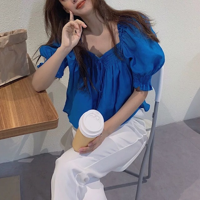 Áo sơ mi cổ vuông bo chun siêu xinh