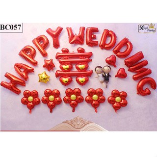 combo bóng chữ happy wedding trang trí đám cưới