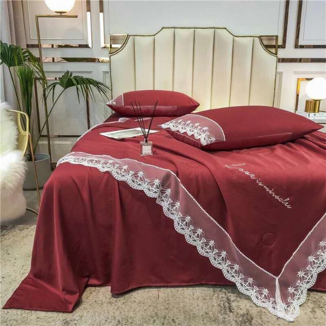 BỘ CHĂN GA GỐI TENCEL 80S LẠNH 4 MÓN( chăn trần bông)