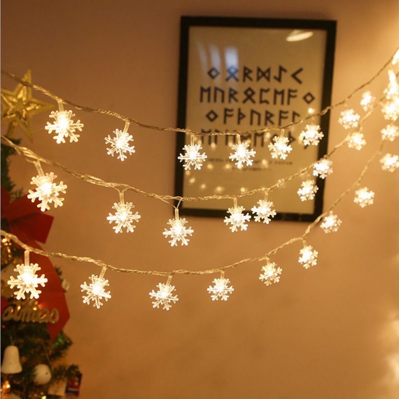 Dây đèn led hình bông tuyết màu vàng nắng trang trí noel - giáng sinh