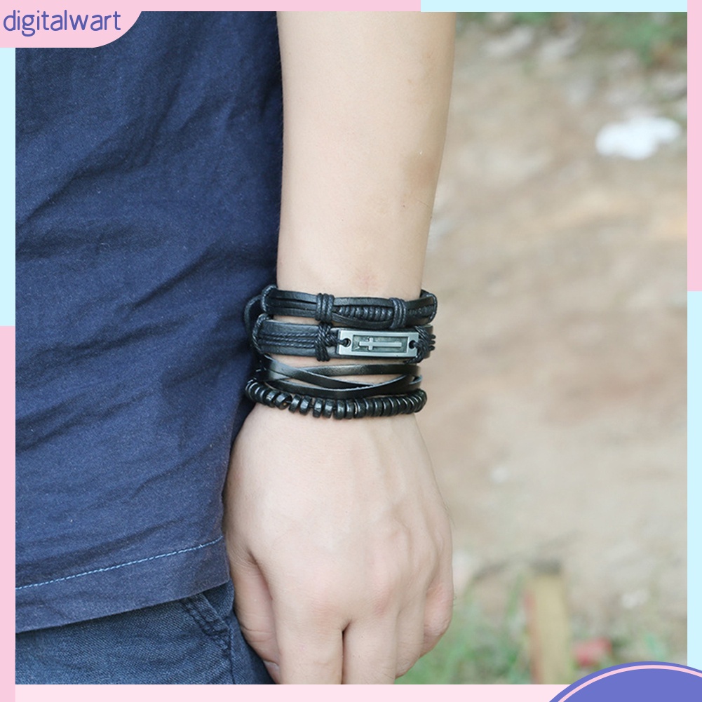 Bộ 4 vòng tay giả da nhiều lớp sành điệu cho nam