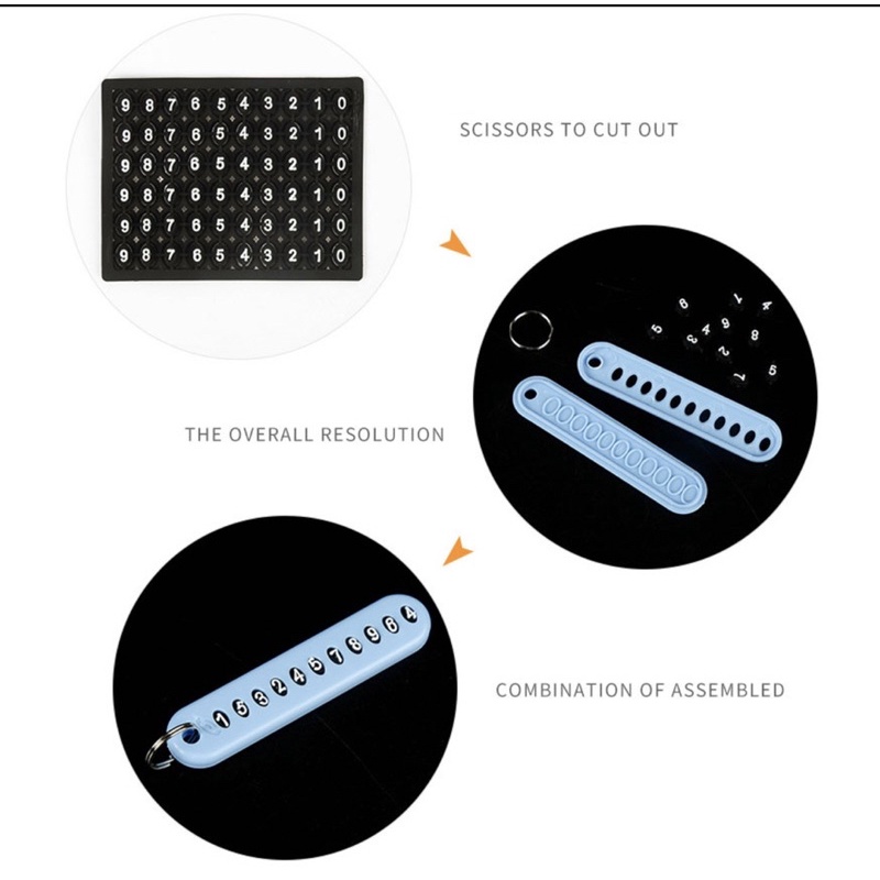 Móc chìa khoá gắn bảng số điện thoại ô tô, xe máy màu đen