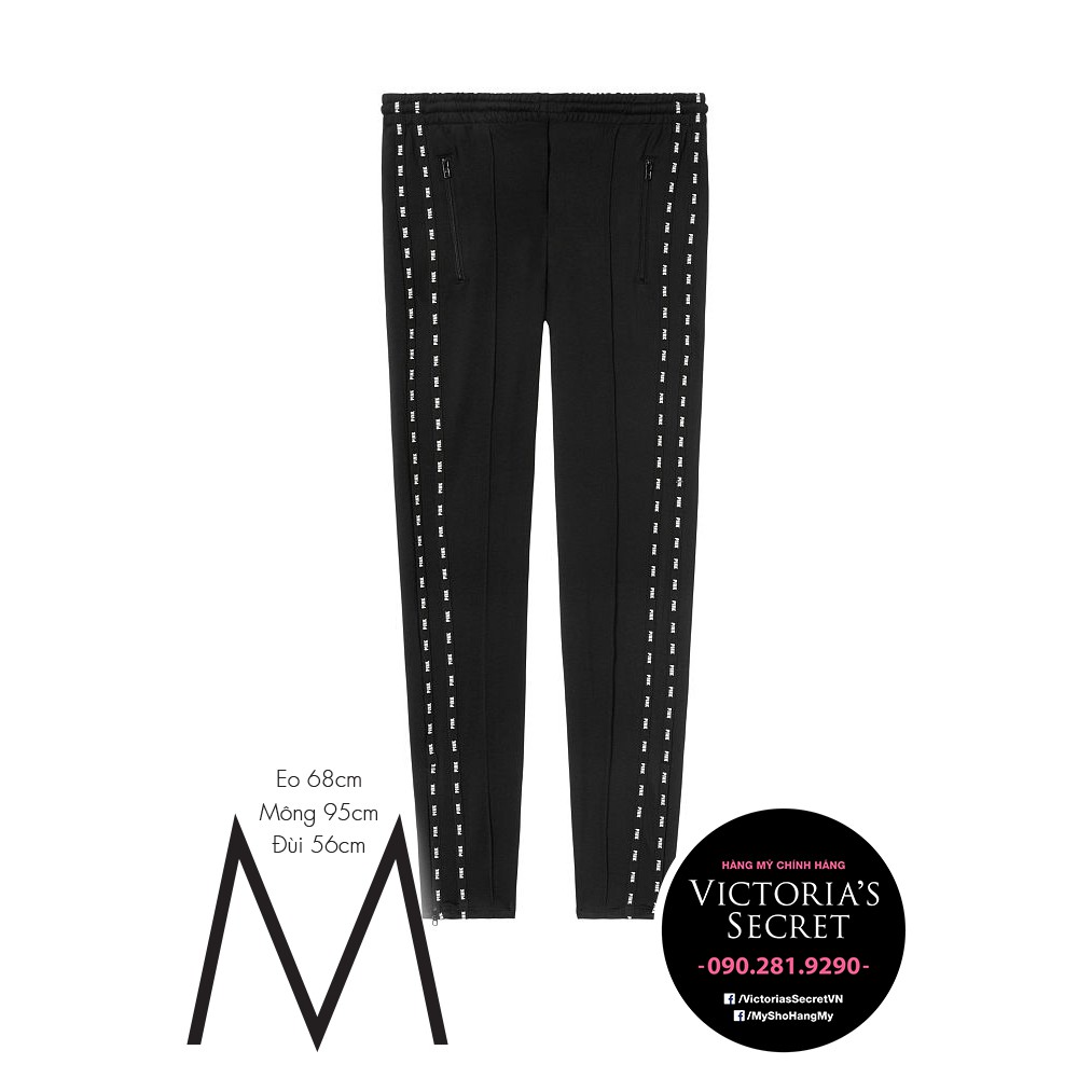 (Size M 09) Quần legging đen viền trắng 2 bên, form ôm, tạo dáng, Skinny Track Pant, Black - Victoria's Secret