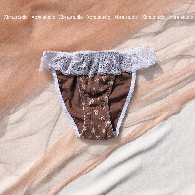 Bộ đồ lót hoa nhí nâu phối ren áo cup ngang CÓ MÚT | BigBuy360 - bigbuy360.vn