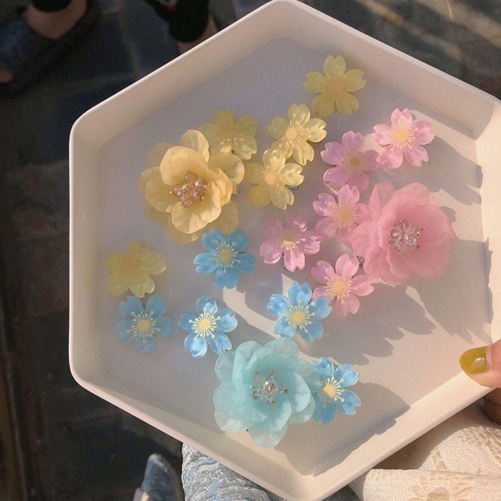Kẹp Tóc Mỏ Vịt Đính Hoa Đào / Hình Học Bằng Nhựa Resin Lấp Lánh Thời Trang Phong Cách Hàn Quốc