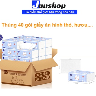 Thùng giấy ăn rút hình thỏ, hươu, bamboo, natural, ycool siêu dai - Thùng 40 túi