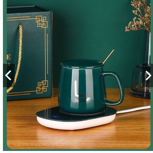 Cốc Hâm Nóng đồ uống kèm đế điện, Bộ Cốc sứ kèm đế điện hâm nóng trà, cafe, hâm sữa + Tặng kèm thìa vàng, hộp sang trọng
