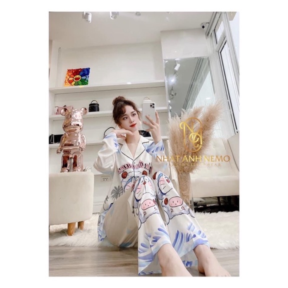 Bộ lụa pizama 2ce cao cấp, lụa quảng châu mềm mịn hàng thiết kế phong cách thời trang