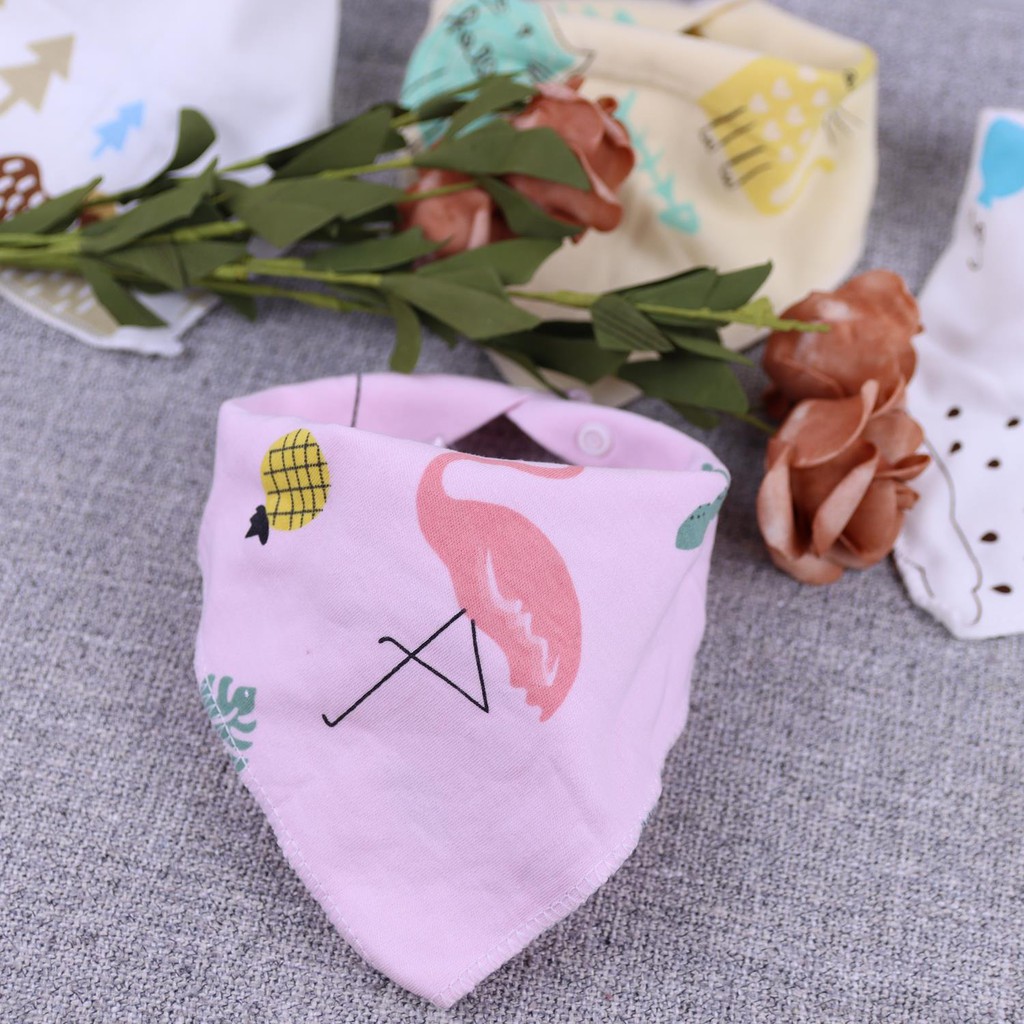 (HÀNG LOẠI 1) Khăn Yếm Tam Giác Cotton 2 Lớp Có Cúc Bấm Cho Bé