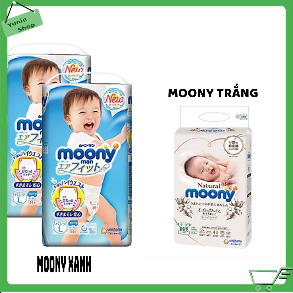 Tã DÁN QUẦN MOONY NATURAL MOONY XANH Nhật NB63 S58 M46 L36 XL32