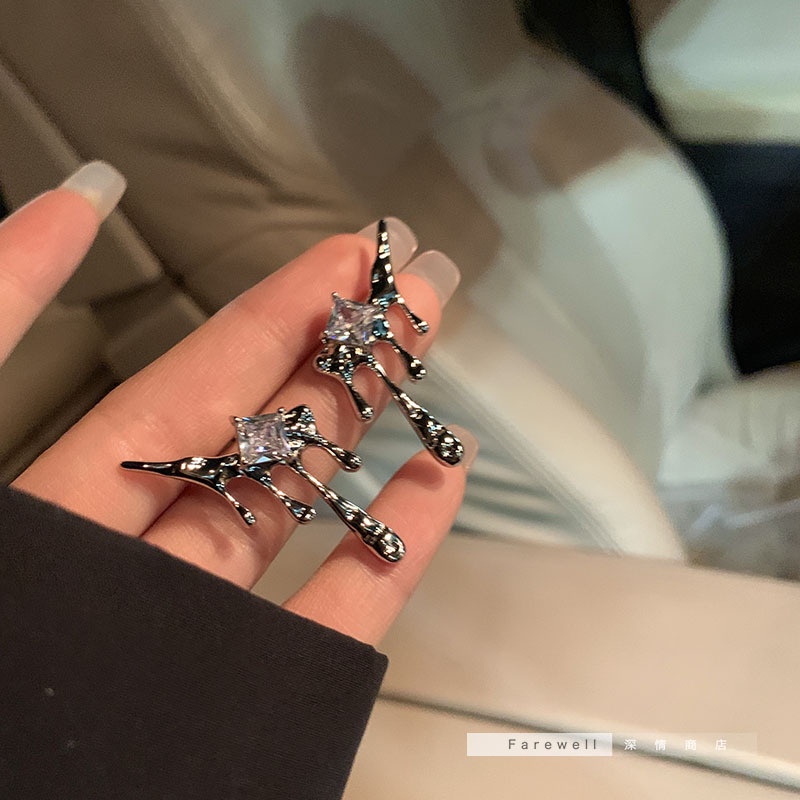 Bông Tai Mạ Bạc 925 Hình Giọt Nước Đính Đá Zircon Sang Trọng Cho Nữ