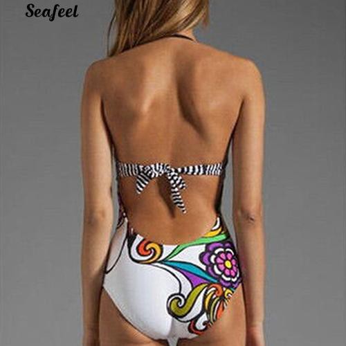Bộ Đồ Bơi Bikini 1 Mảnh Không Dây In Họa Tiết Hoa Lá