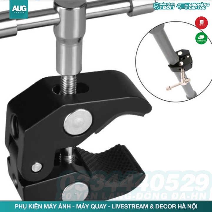 Kẹp càng cua kim loại, kẹp chân đèn kèm lỗ 1/4 và lỗ 3/8