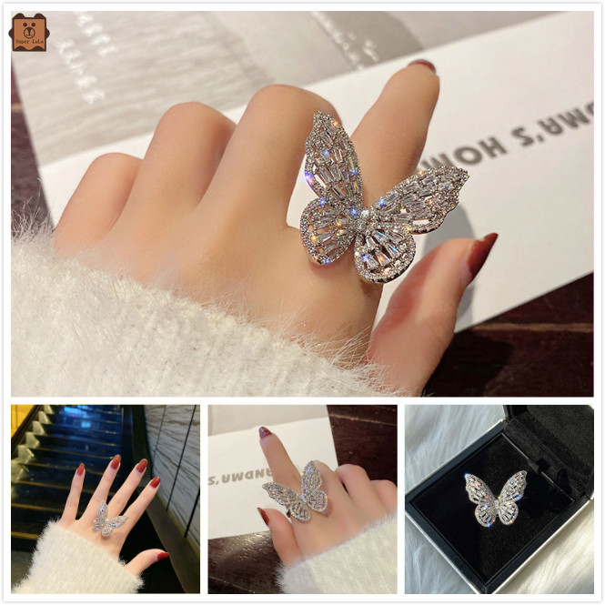 (Hàng Mới Về) Nhẫn Hở Hình Bướm Đính Đá Xinh Xắn