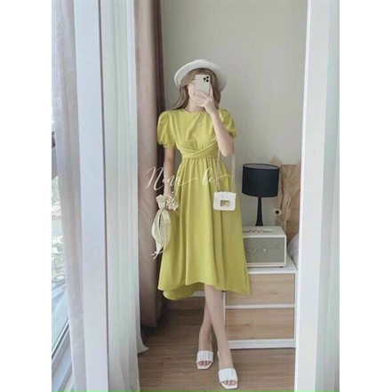 Đầm váy nữ thanh lịch cổ tròn họa tiết tôn dáng 3 màu sang trọng dự tiệc dạo phố đi chơi