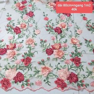 Vải ren thêu , hoa 3d , mảnh nhỏ.