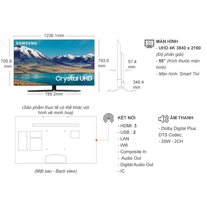Tivi Samsung 55 inch 4K Smart TV UA55TU8500KXXV