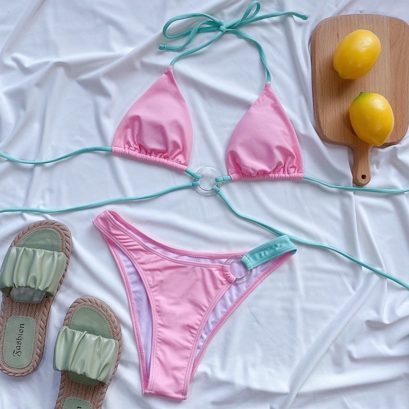 [BKN825] &lt;ÂU&gt; SET BIKINI KHUY TRÒN NGỰC HỒNG/XANH BLUE