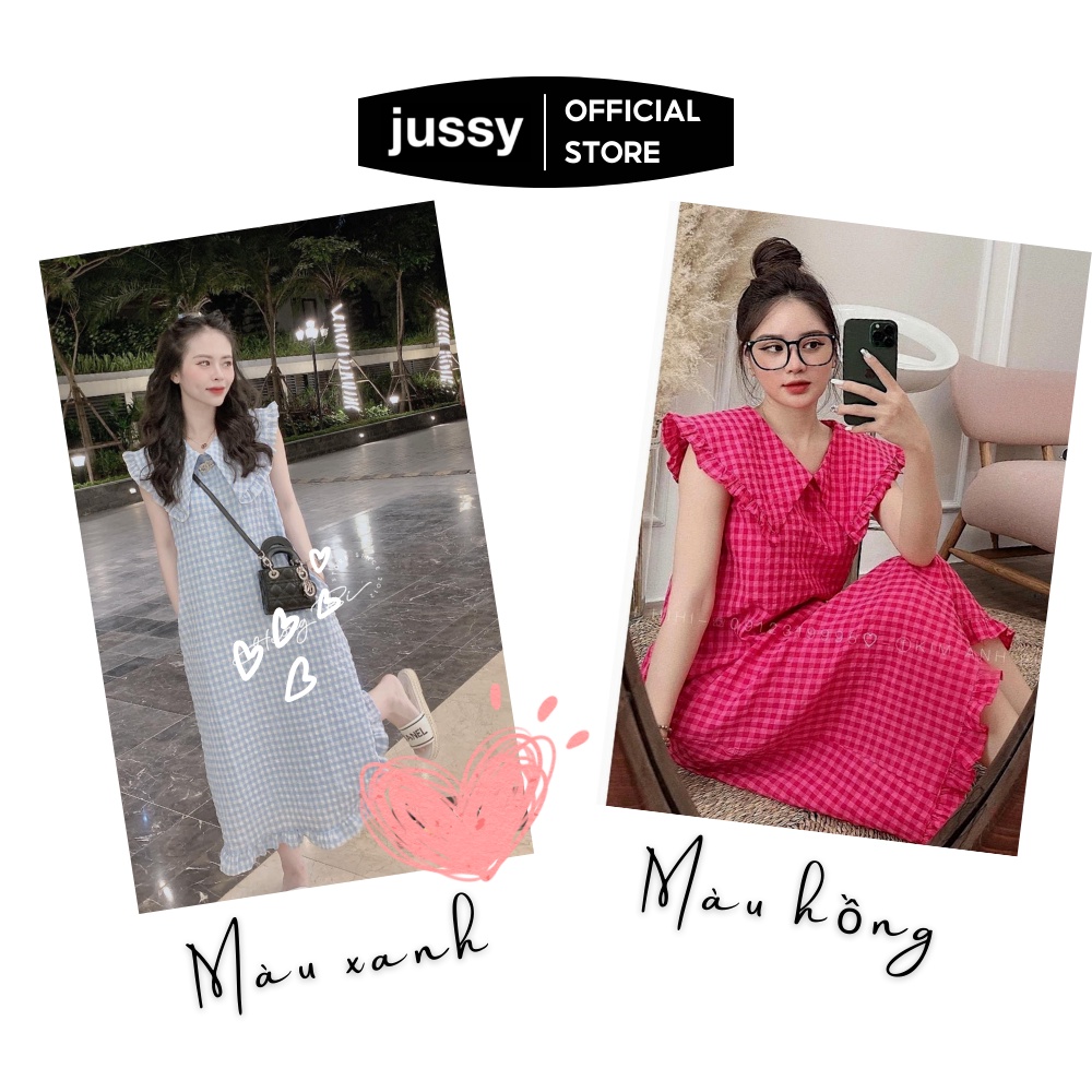 Váy nữ họa tiết kẻ caro tay cánh tiên thanh lịch Jussy Fashion