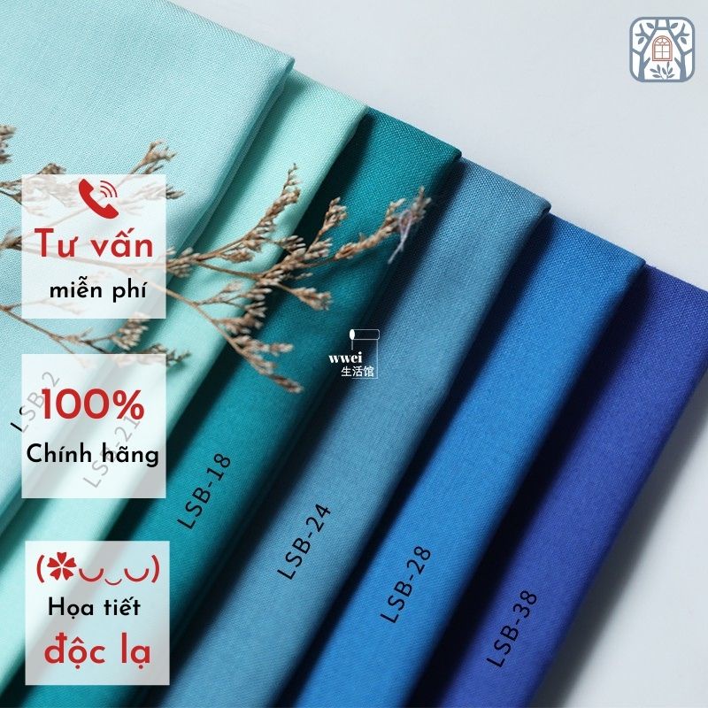 Vải cotton trơn 100% tự nhiên🍒Cottonvill🍒khổ vải 110cm , đủ bảng 34 màu
