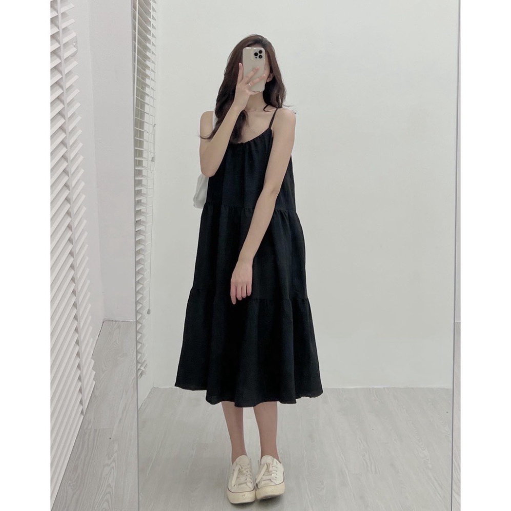 Váy 2 dây babydoll 3 tầng dáng xuông vải đũi lụa đẹp đi biển mặc ở nhà đẹp V100 Nội Y Xanh hàng đẹp trendy - nội y xanh