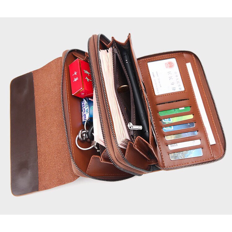 Ví cầm tay nam nữ thời trang JEEP BULUO, KT: 21x13x4cm (Nâu sáng-Nâu đậm-Đen) | BigBuy360 - bigbuy360.vn