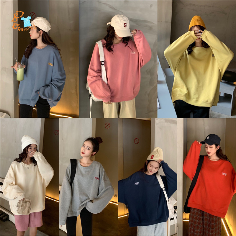 Áo sweater cổ tròn dáng rộng phong cách Hàn Quốc năng động hợp thời trang