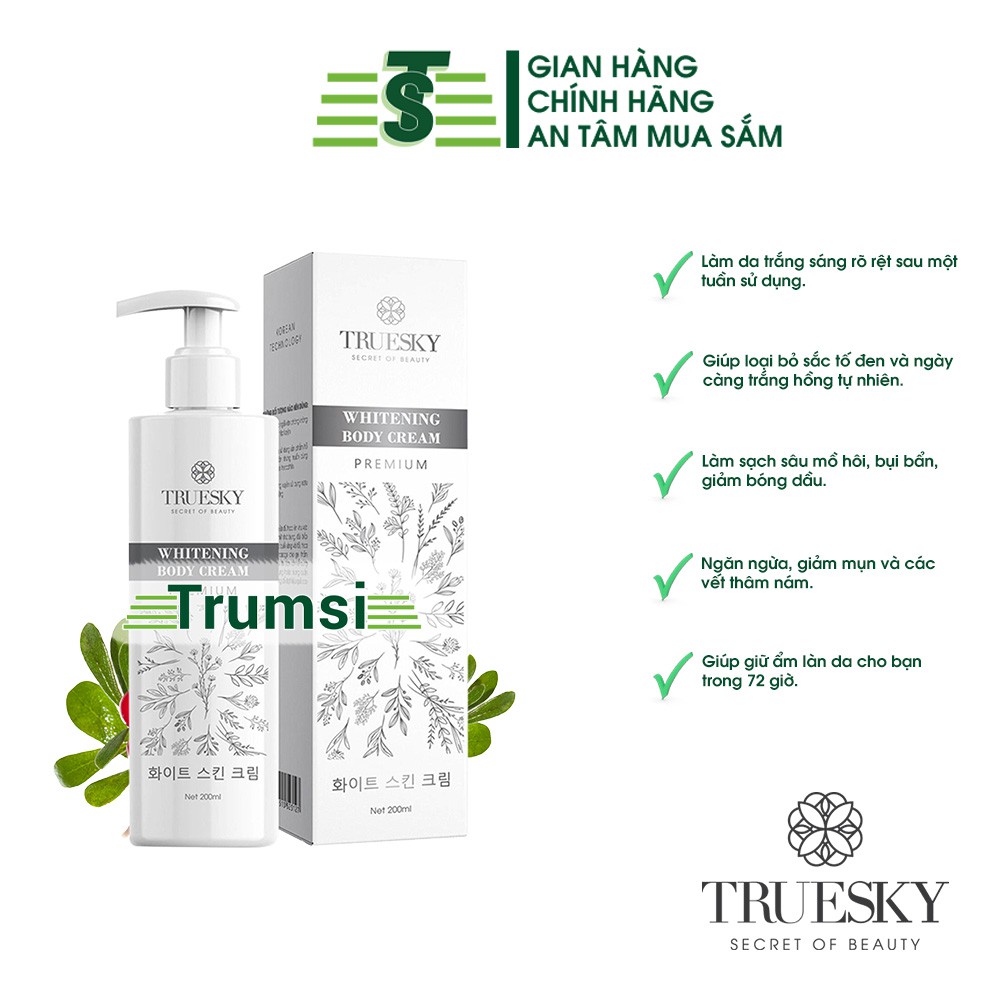 Whitening Body Cream Truesky - Kem ủ trắng da toàn thân giúp làm trắng da body cấp tốc, giảm mụn, mờ thâm nám - 100ml