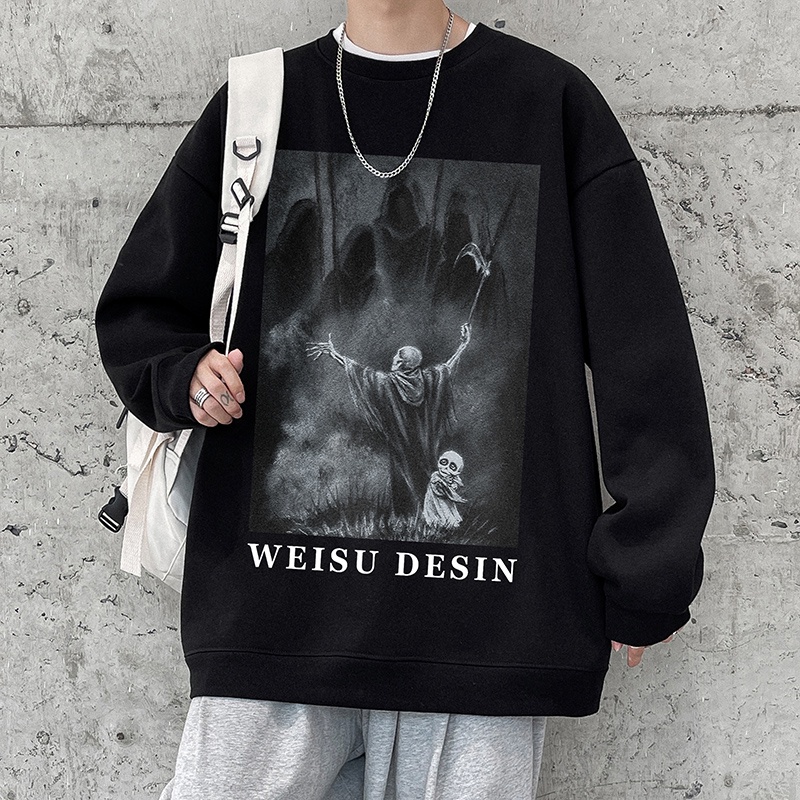 Áo sweater cổ tròn tay dài in họa tiết phong cách hip hop thời trang cho nam size M-5XL