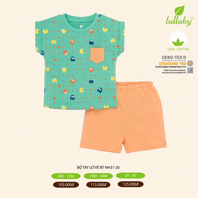 Bộ cộc tay lullaby mẫu hè mới 2020 cài vai chui đầu cho bé